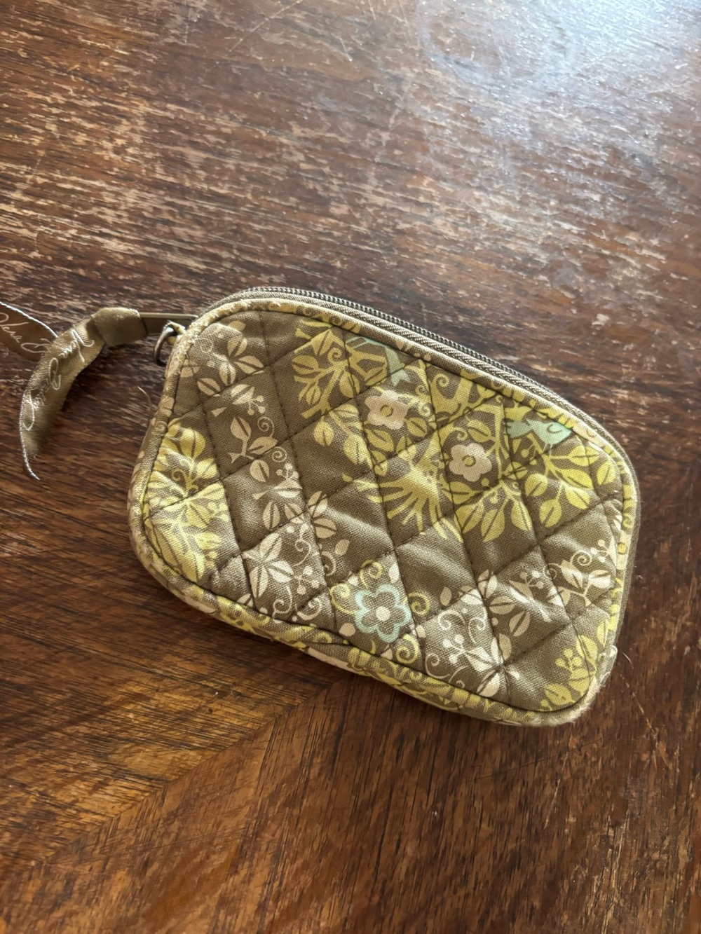 Vera Bradley Quilted Floral Zip Coin Pouch in Olive and Yellow
